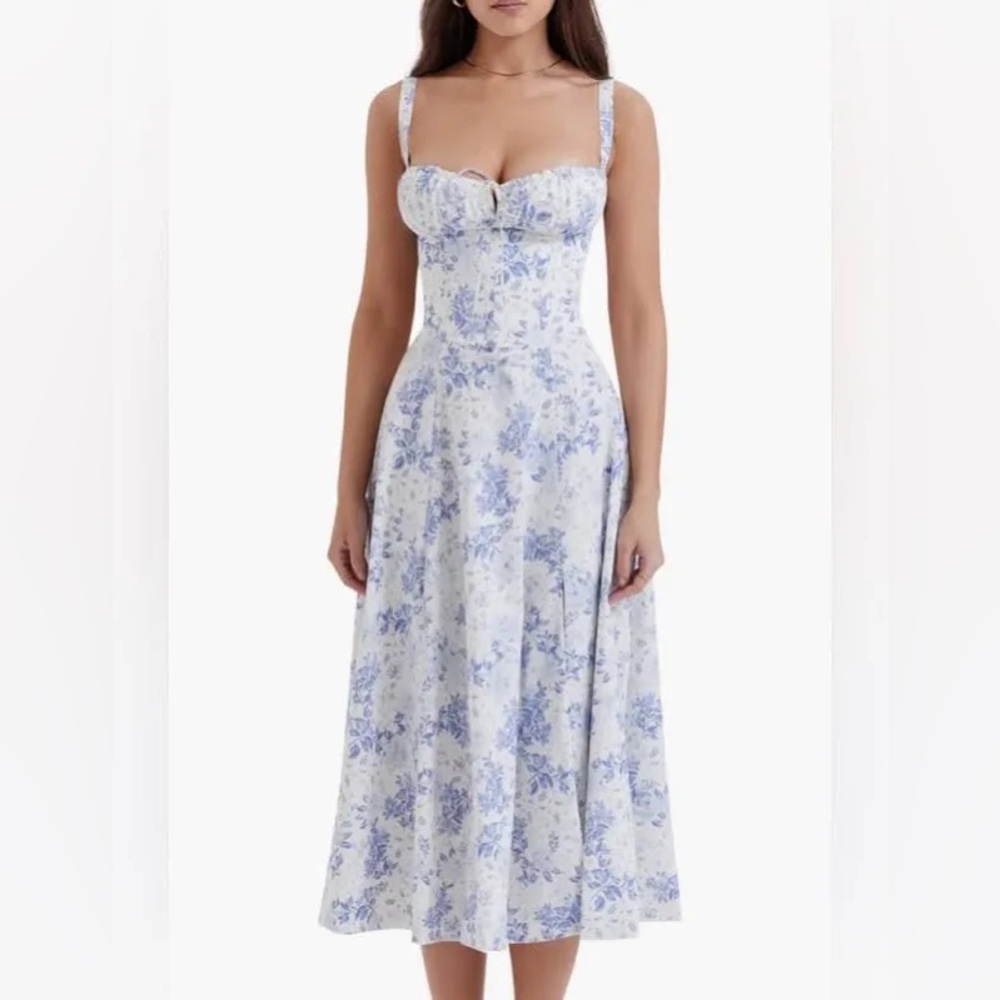 HOUSE OF CB Elia Floral Stretch Cotton Blend Corset Sundress